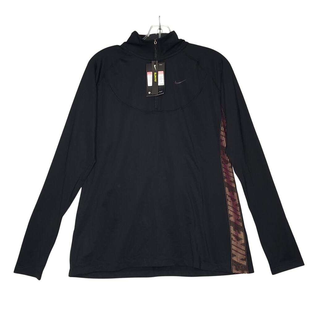Nike Pro Women's Slim Fit Black/Pink 1/4 Zip Black Track Jacket Size L NWT